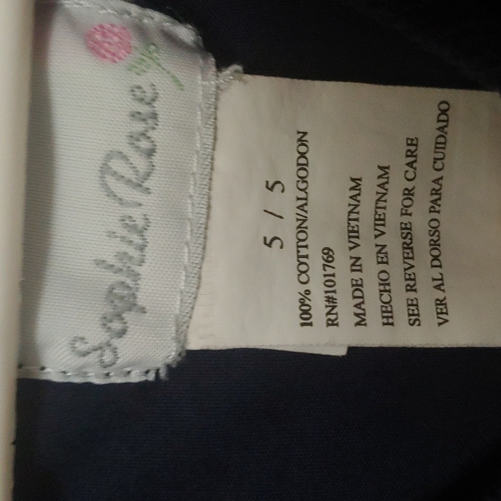 💗 Sophie Rose Navy Blue Pinwhale Corduroy Jumper Dress. Heart print. Size 5 - Picture 10 of 10